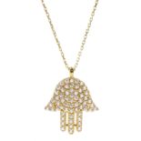 18ct gold cubic zirconia set Fatima pendant necklace