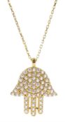 18ct gold cubic zirconia set Fatima pendant necklace