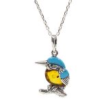 Silver turquoise and amber kingfisher pendant necklace