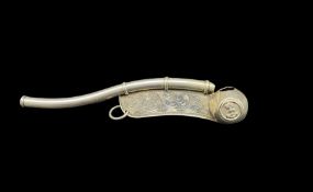 Silver bosuns whistle with engraved decoration and fouled anchor L12cm Birmingham 1910 Maker J Hudso