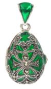Silver green plique-a-jour and marcasite locket pendant