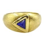 18ct textured gold single stone triangle cut lapis lazuli ring