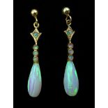 Pair of 9ct gold opal pendant earrings