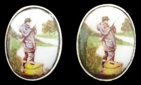 Pair of silver enamel fishing cufflinks