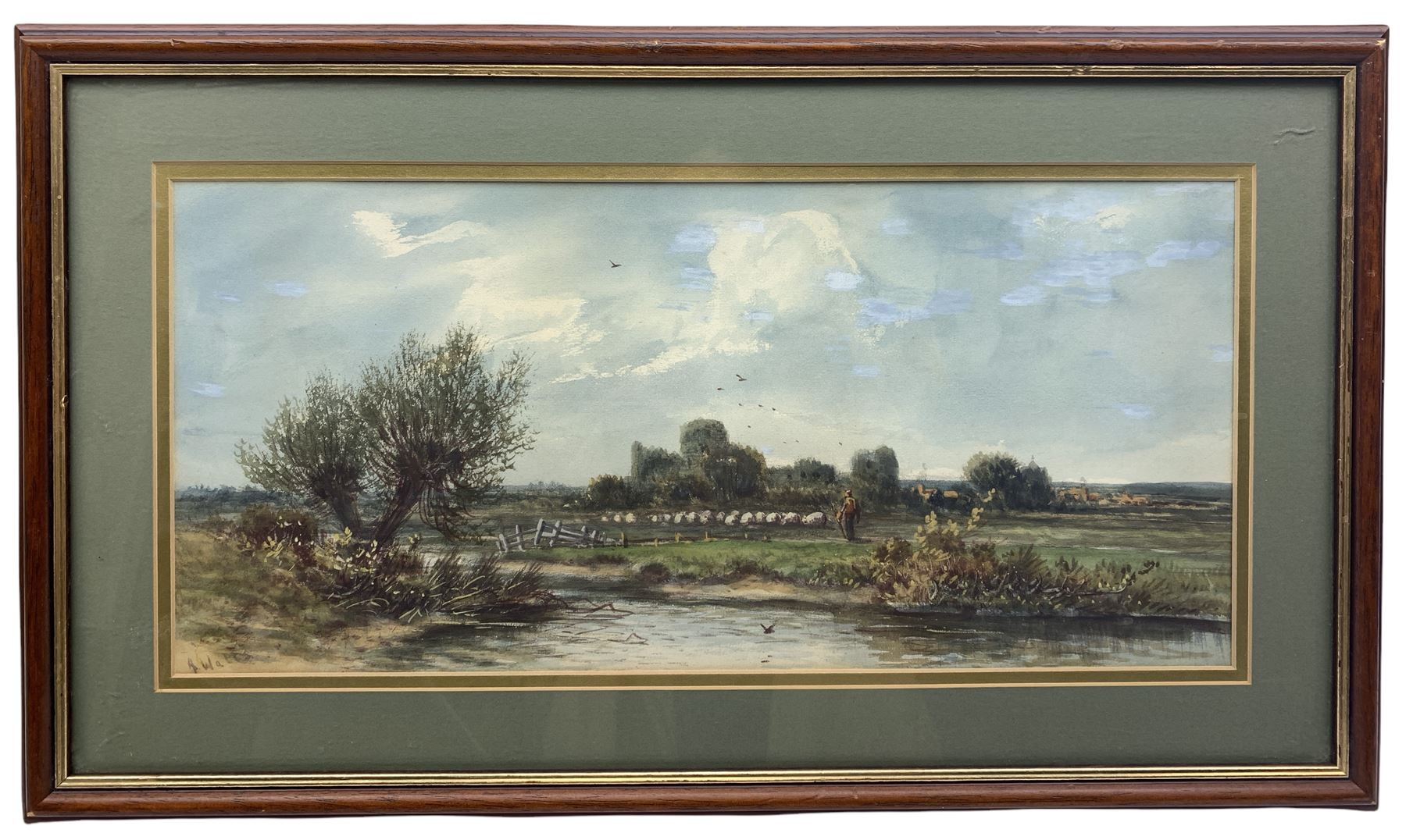 A Watts (British 19th/20th century): Sheep Gazing by the Riverside - Image 2 of 2