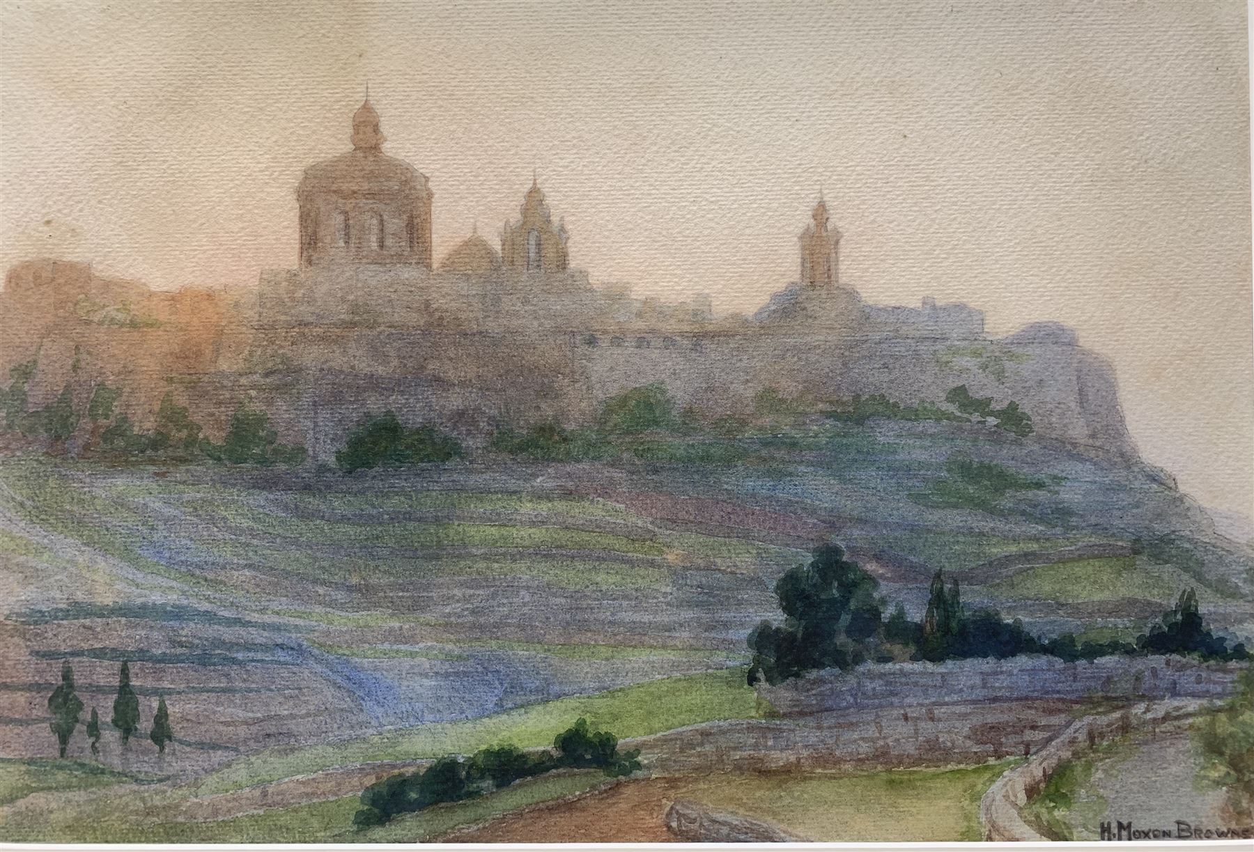 H Moxon Browne (Continental early 20th century): Mdina - Malta