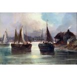 Walter Linsley Meegan (British c1860-1944): Sailing Ships near Harbour