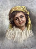 Filippo Marantonio (Italian 1863-1937) Portrait of a Traveller Girl with Yellow Head Scarf
