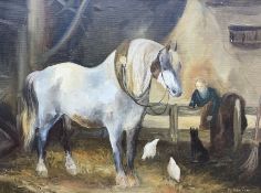 R Dalton (English Naïve School 20th century): Horse in Stable Scene