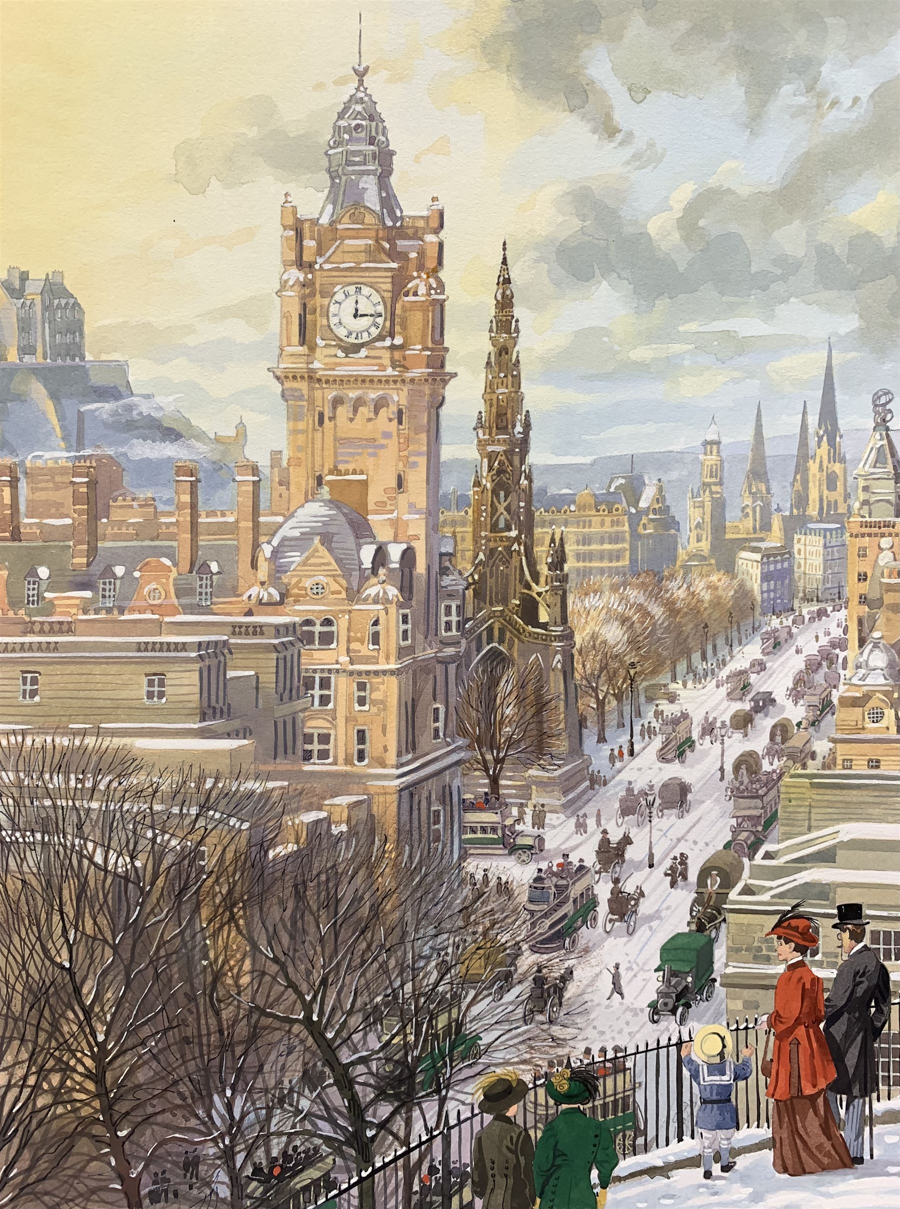 Derek Braithwaite (British 20th century): 'Balmoral Hotel Scott Monument Edinburgh Princess Street' - Image 2 of 4