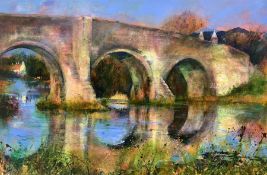 Iona Leishman (Scottish contemporary): 'Autumn Waters - Stirling Bridge Scotland'