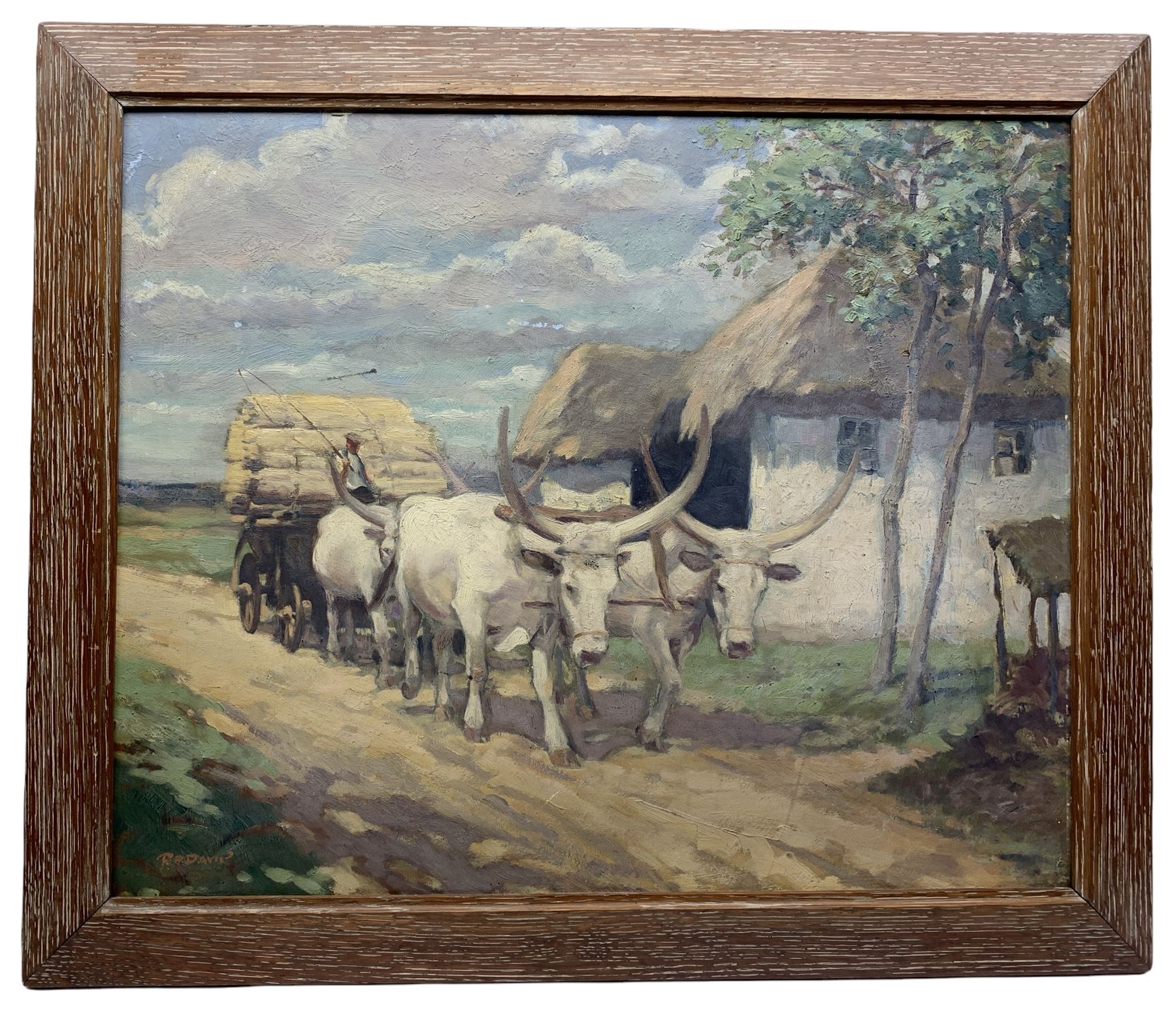 R B David (British early 20th century): Ox Cart and Rice Farmer - Image 2 of 2
