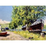 Hilary Burnett Cooper (British contemporary): Sunny Norfolk Broads Landscape