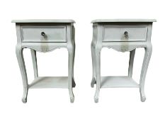Pair of painted bedside tables with one drawer and under-tier