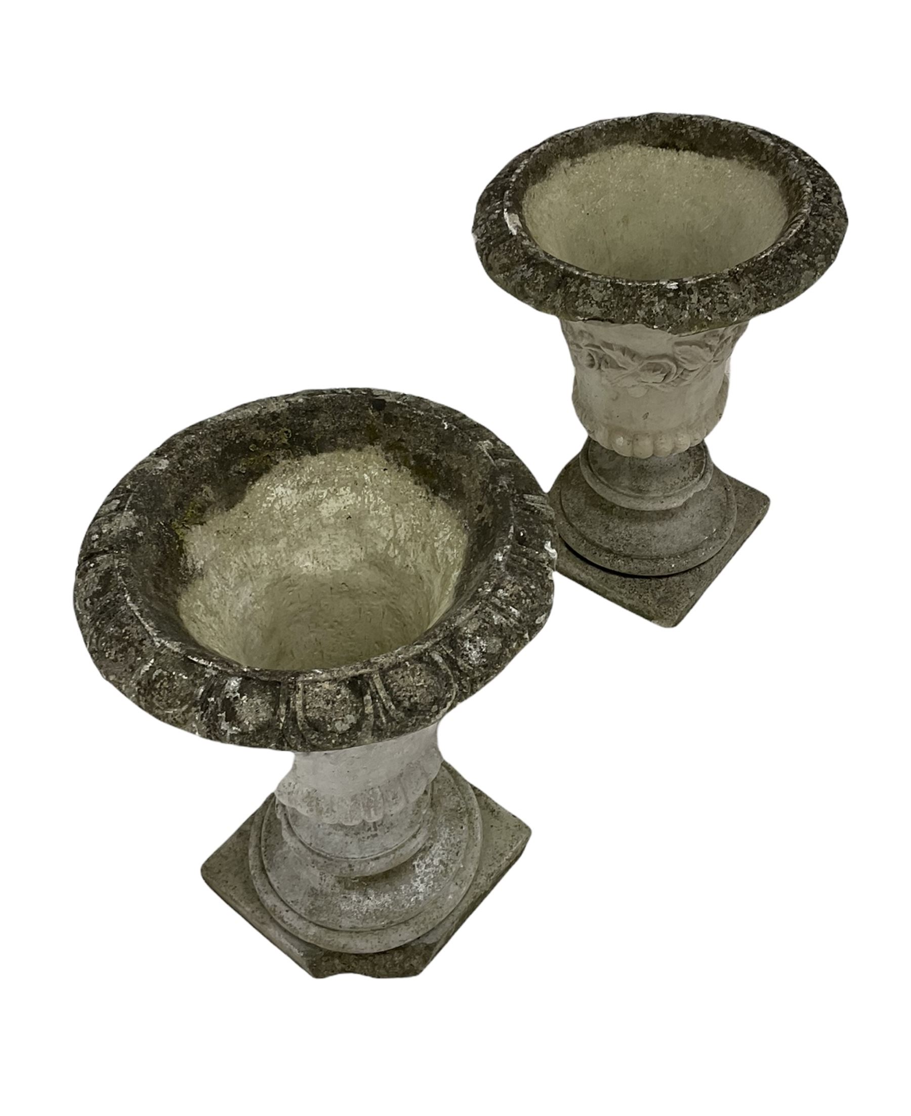 Pair of composite stone garden urns H63cm - Image 2 of 3