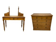 Victorian ash chest with two short and three long graduated drawers raised on a plinth base