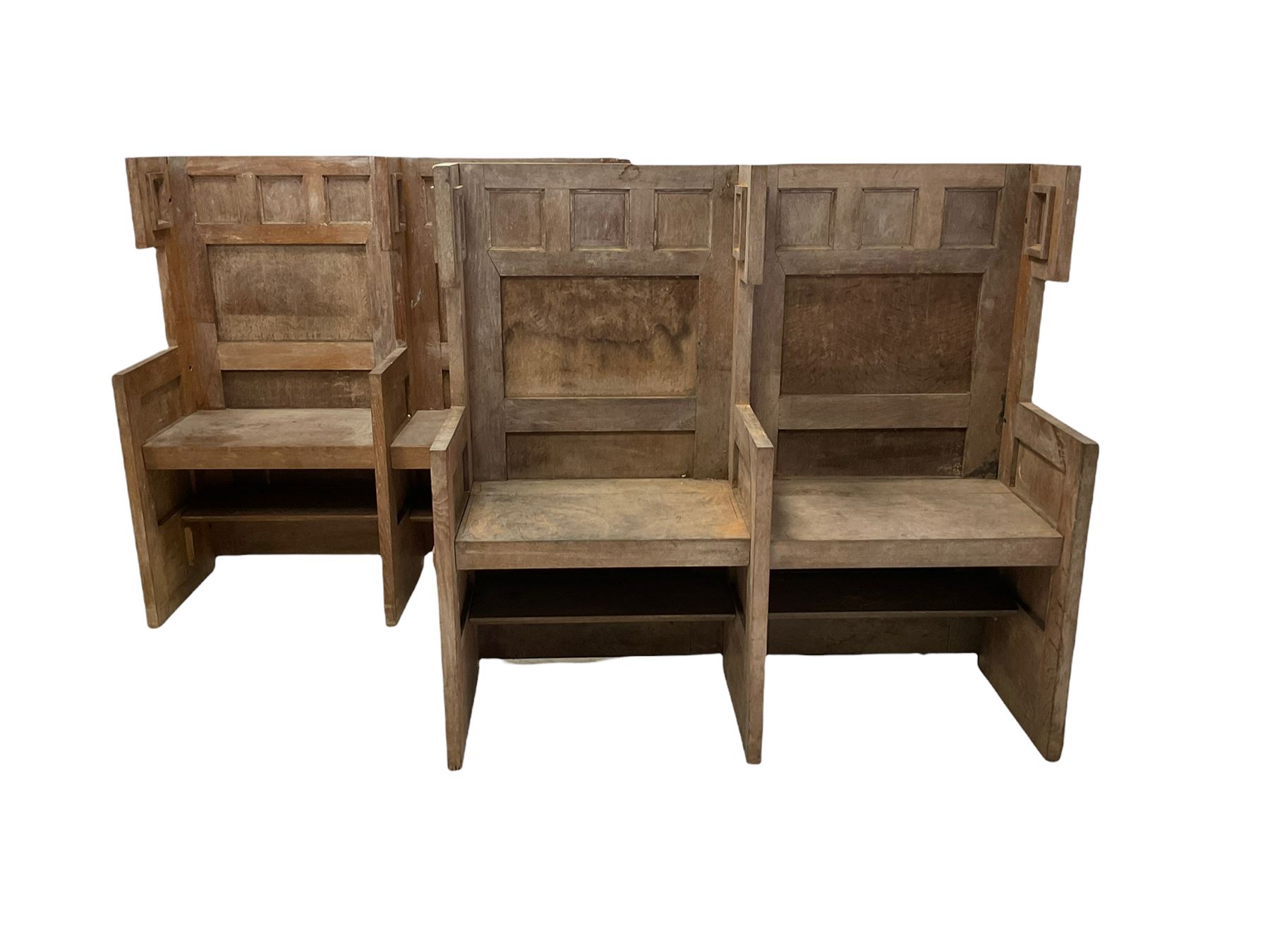 Pair of two seater oak priory pews with hinged seats W125cm - Image 6 of 7