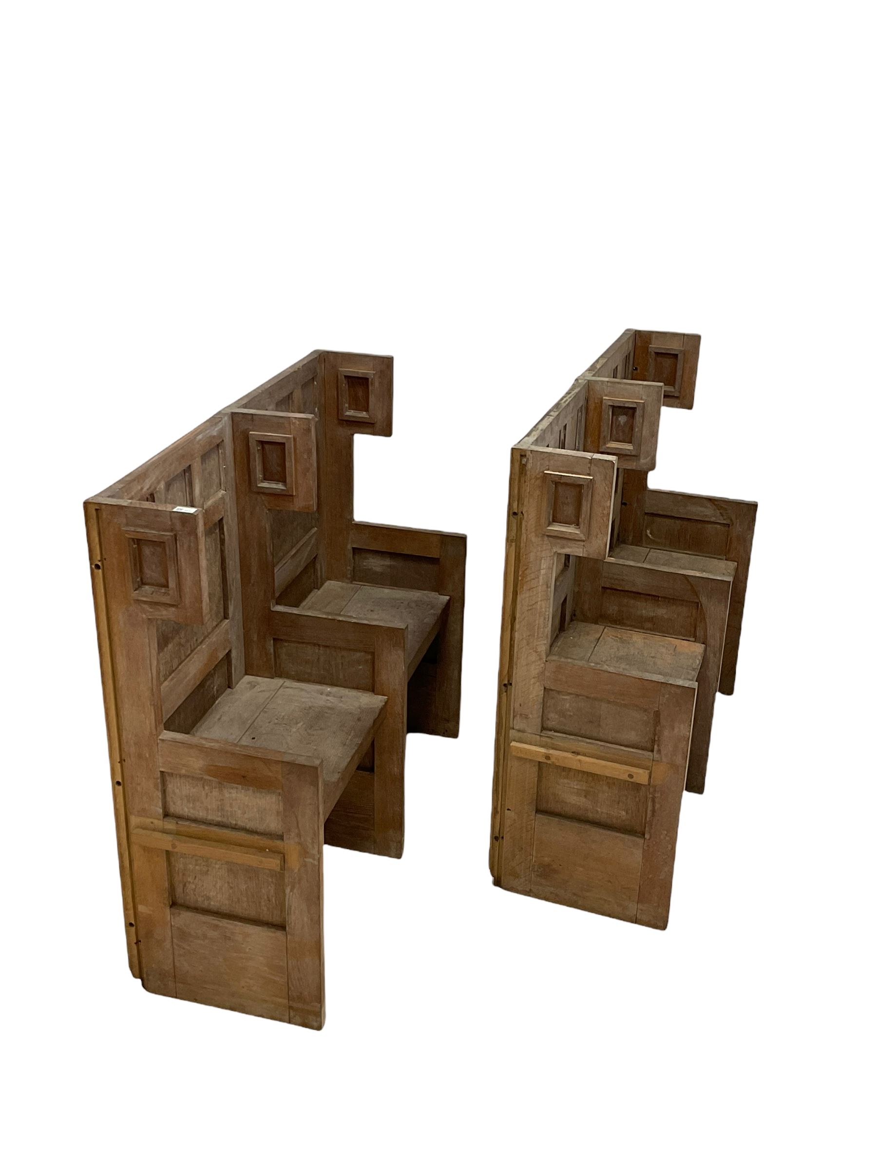 Pair of two seater oak priory pews with hinged seats W125cm - Image 2 of 7