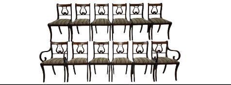 Set of twelve (10+2) Regency style mahogany dining chairs