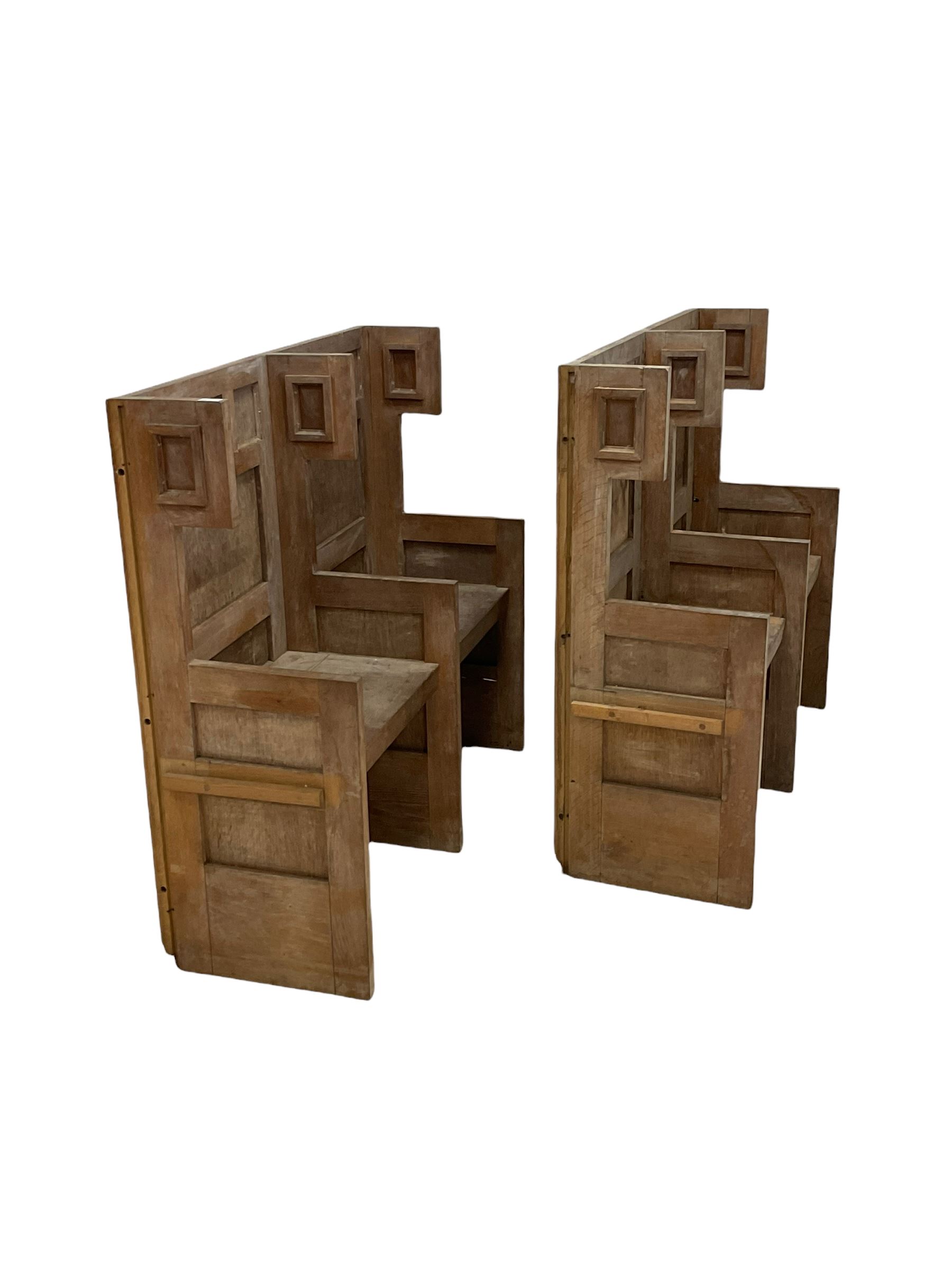 Pair of two seater oak priory pews with hinged seats W125cm - Image 3 of 7