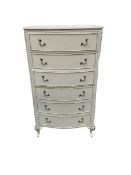 French style cream and gilt bow front chest
