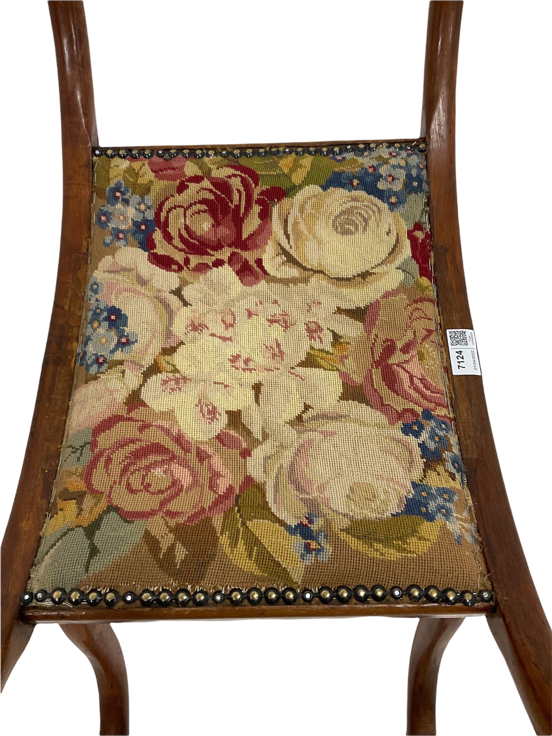 19th century walnut stool with seat upholstered in floral fabric - Image 4 of 4