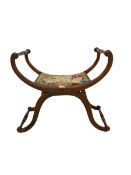 19th century walnut stool with seat upholstered in floral fabric