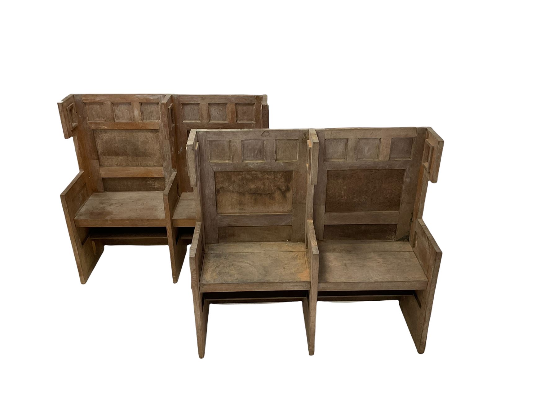 Pair of two seater oak priory pews with hinged seats W125cm - Image 7 of 7