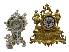 A late 19th century French gilt spelter mantle clock with an 8-day timepiece movement