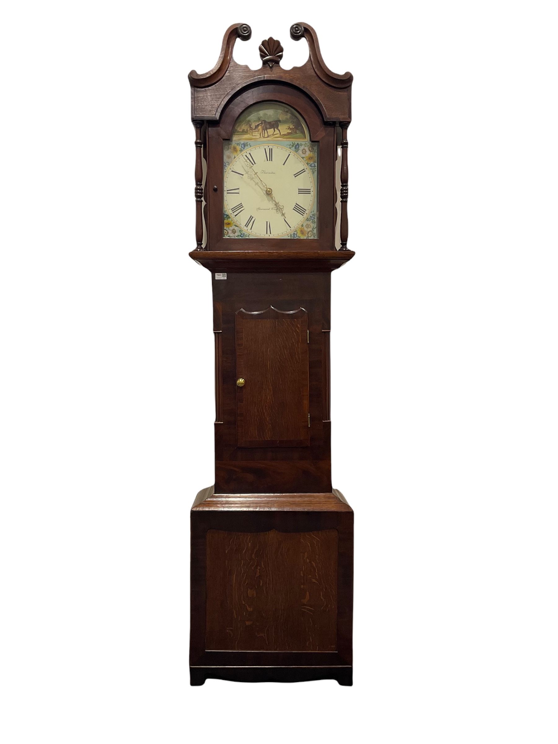 An oak and mahogany 30hour longcase clock c1850 with a swans neck pediment