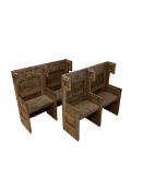Pair of two seater oak priory pews with hinged seats W125cm