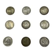 Nine Queen Victoria halfcrown coins