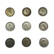 Nine King Edward VII halfcrown coins