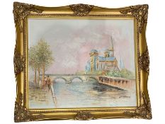 M Church (Continental 20th century): Parisian Style River Scene