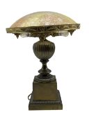 Victorian style urn form table lamp with mottled shade