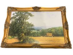 After David Smith (British 20th century): Hay Harvest in Field with Tree