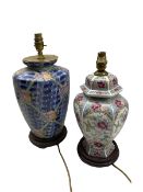 Pair of Oriental style pottery table lamps