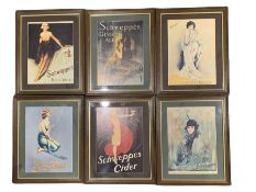 Set six reproduction art deco posters of Schweppes adverts including 'Ginger Ale' 'Tonic Water' & 'C