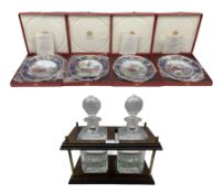 20th century decanter stand with two glass decanters L30cm and a set of four Spode limited edition p