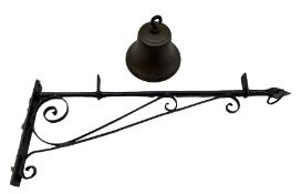 Wrought iron wall bracket and a bronze bell (2)