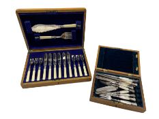 Oak cased set of fish knives and forks and a Victorian cased set of mother-of-pearl and silver-plate