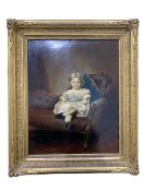 Victorian painted over photograph of a girl housed in ornate gilt frame 37cm x 27cm