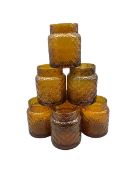 Set of seven Yankee Candle amber glass candle holders H18cm