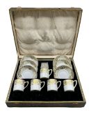 Part set of Noritake coffee cups and saucers in fitted case retailed by Gladwin Ltd Sheffield