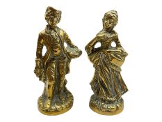 Pair of small brass male and female figures H16cm
