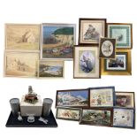 Collection five framed embroideries including ones of Amsterdam and Alaska