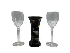 Pair of Stuart Jasper Conran wine glasses and a Carlton Cloisonne Ware vase (3)