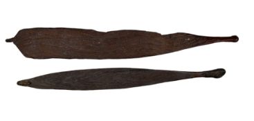 Australian Aboriginal spear thrower with ridged decoration L78cm and another L70cm (2)
