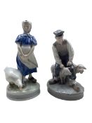 Royal Copenhagen porcelain figure 'Goose Girl' no. 527 and 'Farmer with Sheep' no. 627 both designed