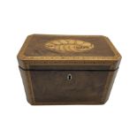 George III yew wood tea caddy with satinwood banding